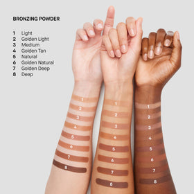 Bobbi Brown Bronzing Powder warm tones swatch highlights versatile color payoff.