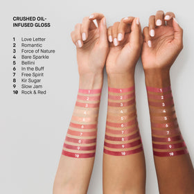 Bobbi Brown Crushed Oil-Infused Gloss Bellini on lips with radiant shine