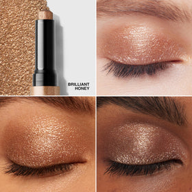Bobbi Brown Crystal Eyes Shadow Stick swatch shows sheer-to-buildable sparkle on lids.