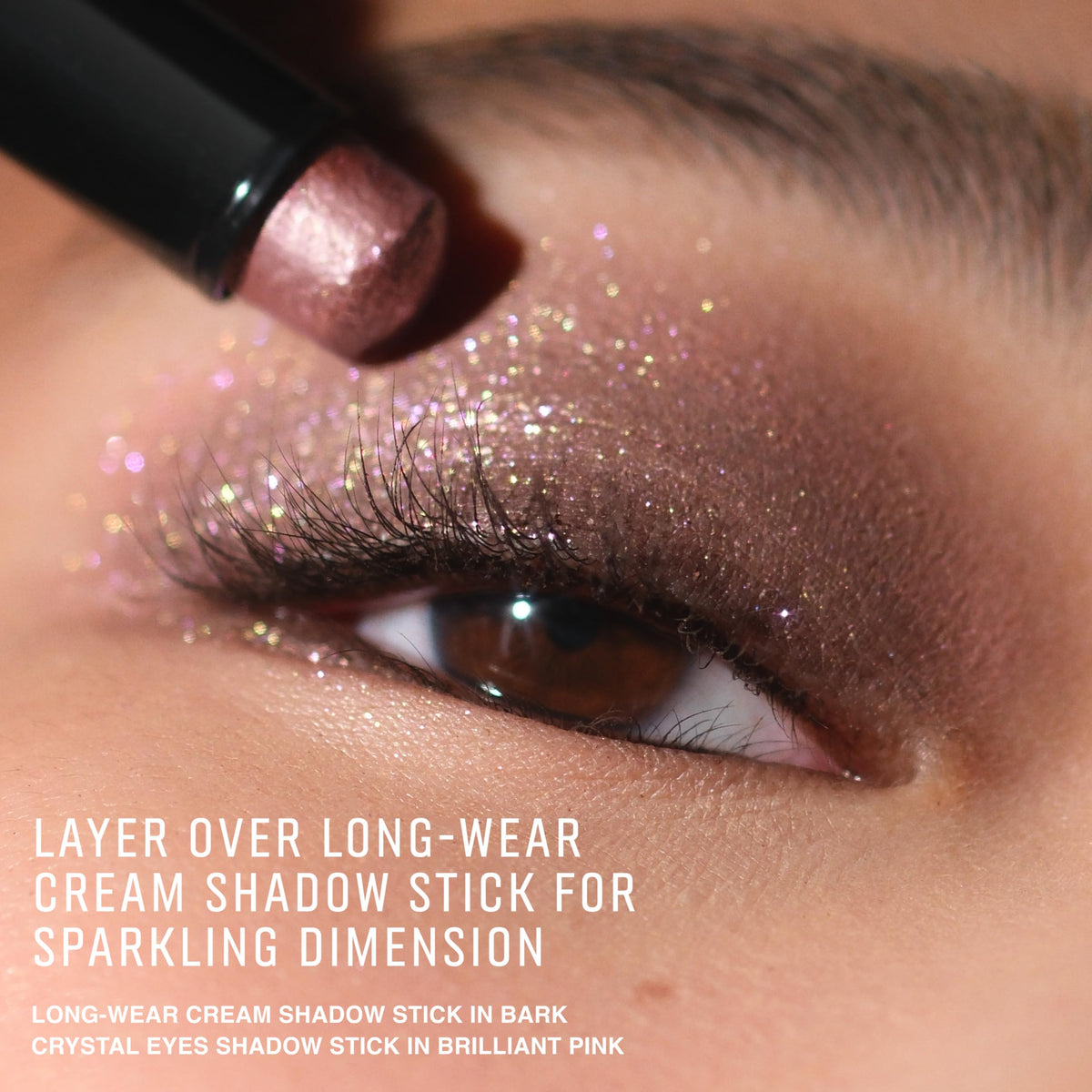 Bobbi Brown Crystal Eyes Shadow Stick topper layering with other shadows creates multidimensional glow.