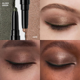 Bobbi Brown dual-ended shadow stick Gilded Green swatch highlighting shimmer for dimension.