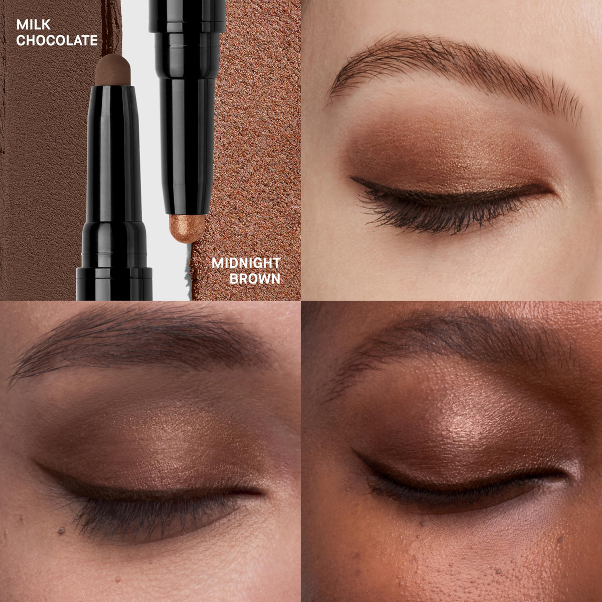 Bobbi Brown Dual-End Shadow Stick shimmer inner corner highlight adds dimension.
