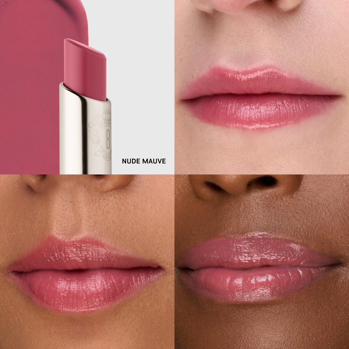 Bobbi Brown Extra Color Shine tube close-up reveals creamy nude mauve shade for easy day-to-day wear