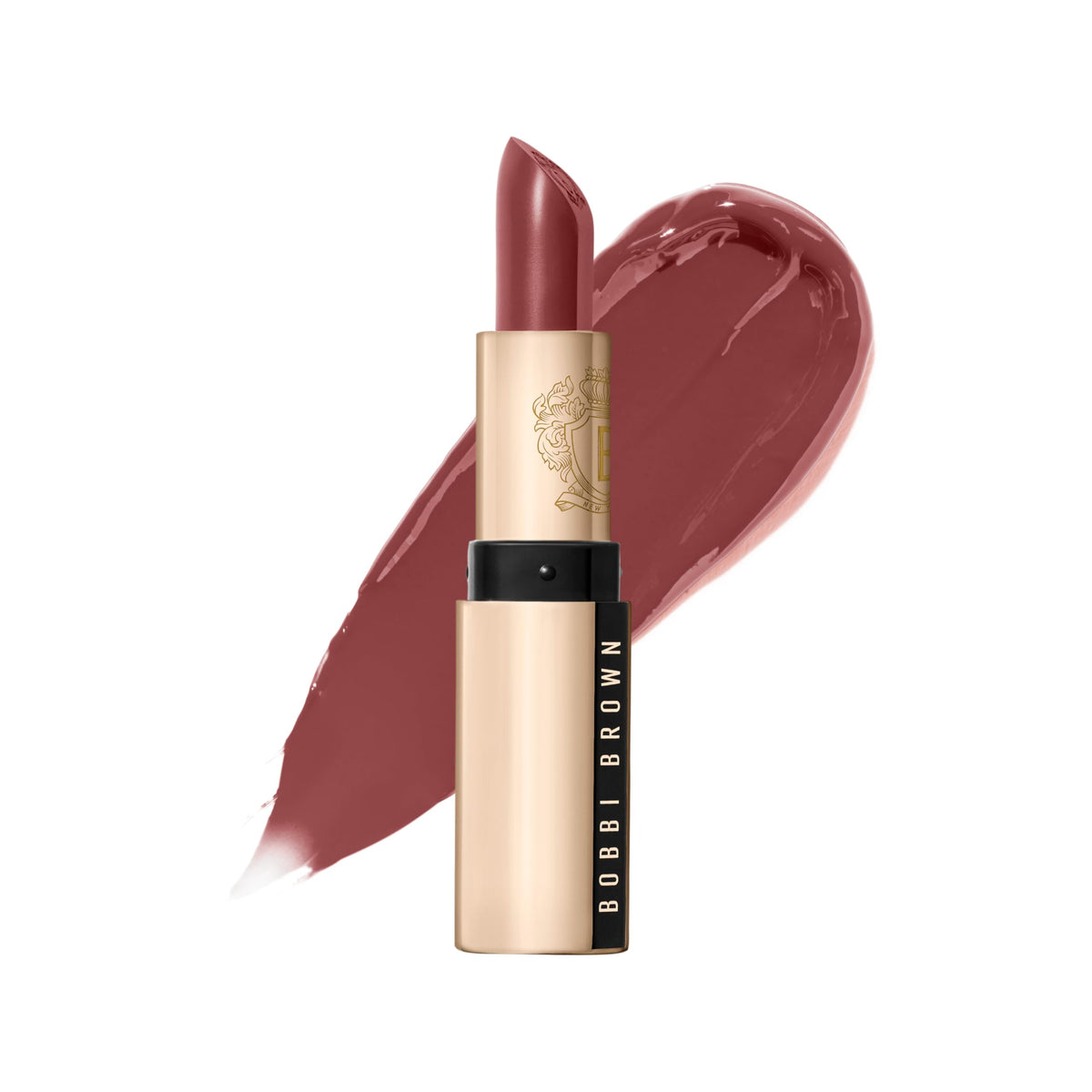 Bobbi Brown Luxe Lipstick neutral rose swatch showing rich satin color and hydration.