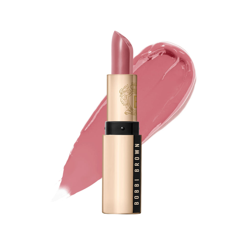 Bobbi Brown Luxe Lipstick Pink Cloud cap close-up showing rich satin finish