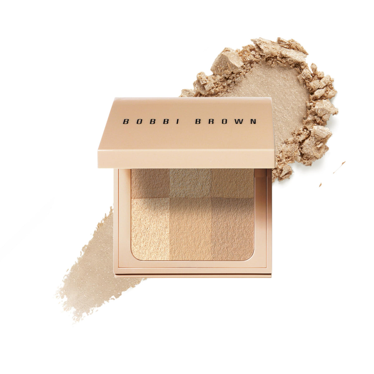 Bobbi Brown Nude Finish Illuminating Powder swatch for a lit-from-within glow.