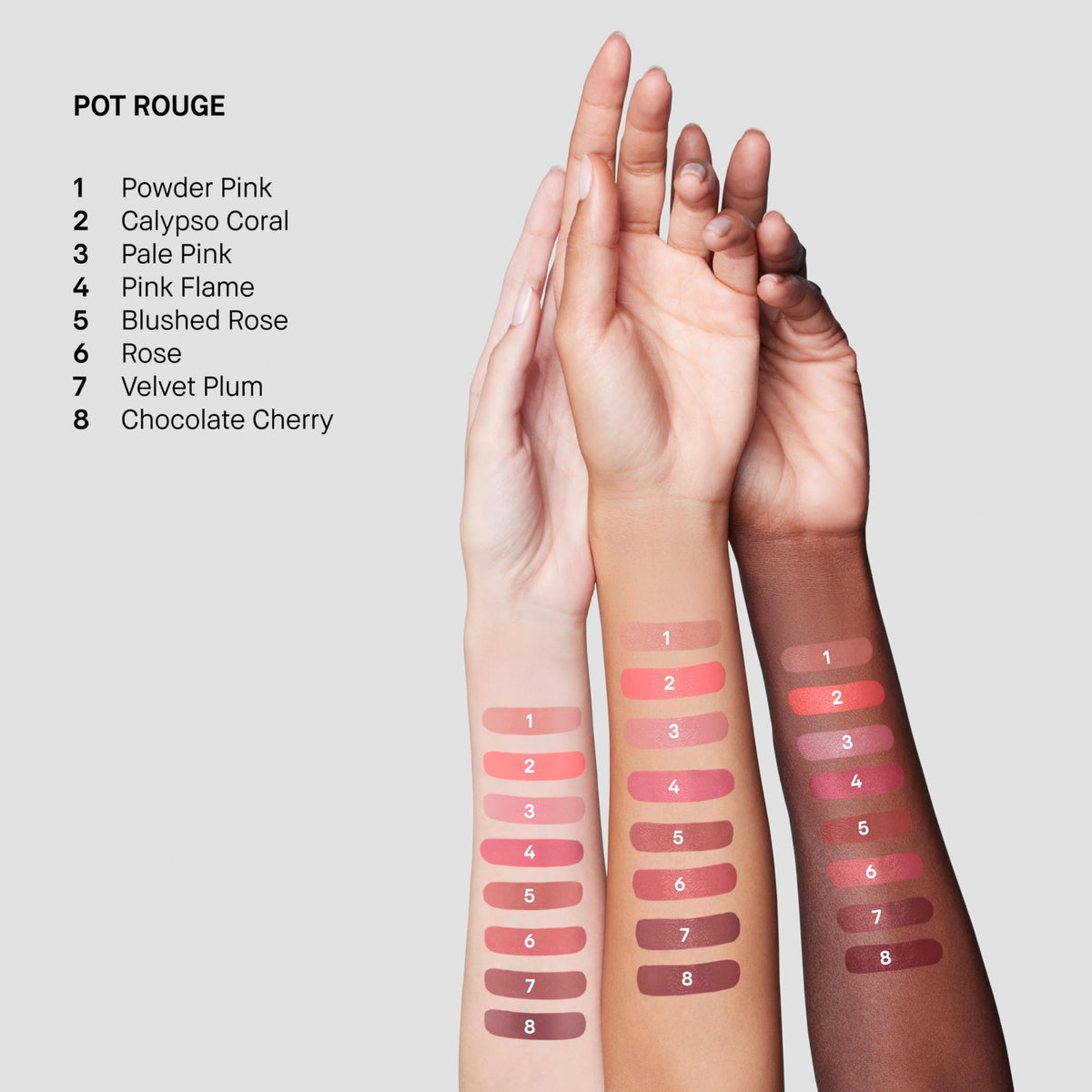 Cream blush applied to cheek apples for a just-pinched look.