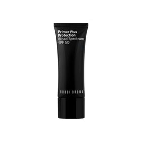 Bobbi Brown Primer Plus Protection SPF 50 bottle demonstrates lightweight, protective UVA/UVB shield.
