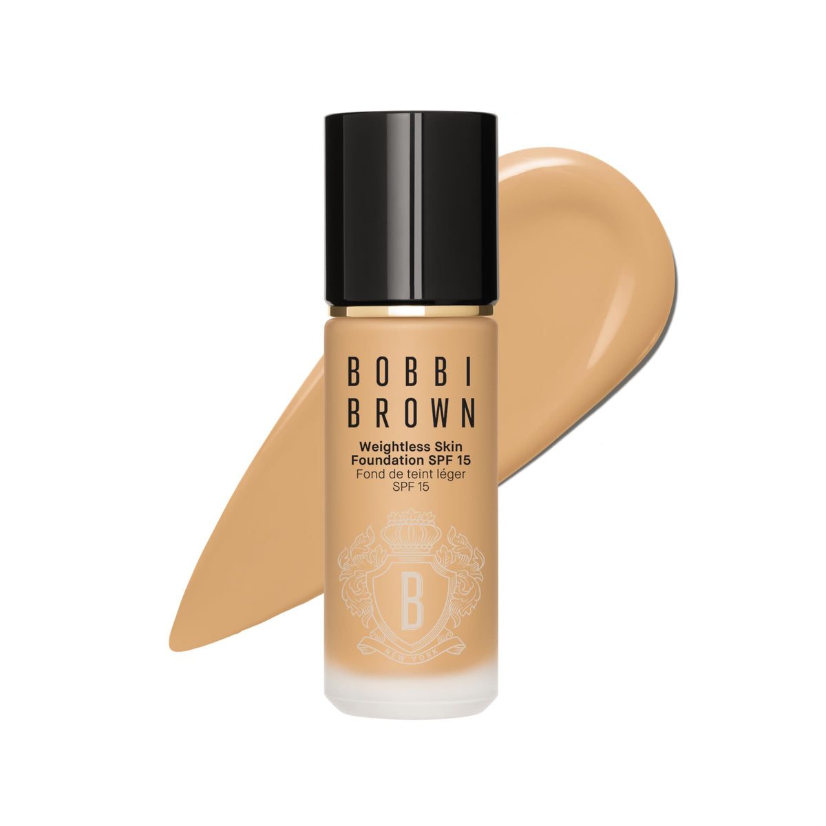 Bobbi Brown Weightless Skin Foundation bottle with SPF 15 on a clean vanity.