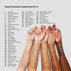 Bobbi Brown Weightless Skin Foundation SPF 15 on face, promoting 24-hour wear and comfort.