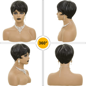 BOBCOO Pixie Cut Wig close-up fiber shows silky straight texture.