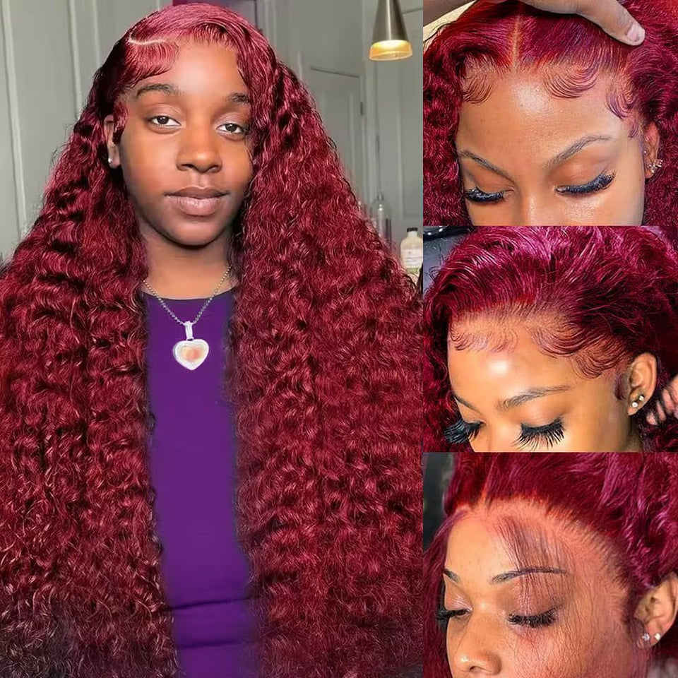 Bobili burgundy wig 99j deep wave lace front for natural parting