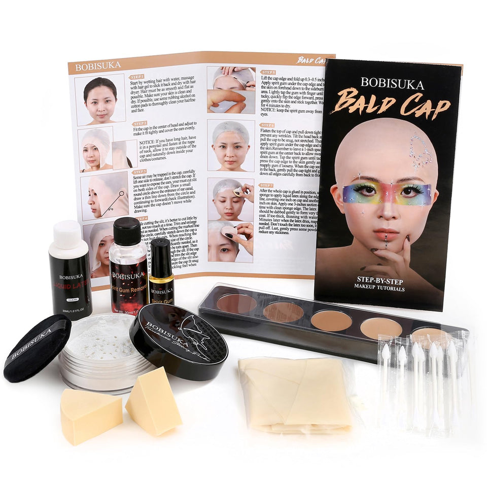 BOBISUKA bald cap kit front view shows realistic coverage for cosplay and stage looks