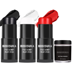 BOBISUKA face paint sticks in black, white, and red for bold cosplay looks.