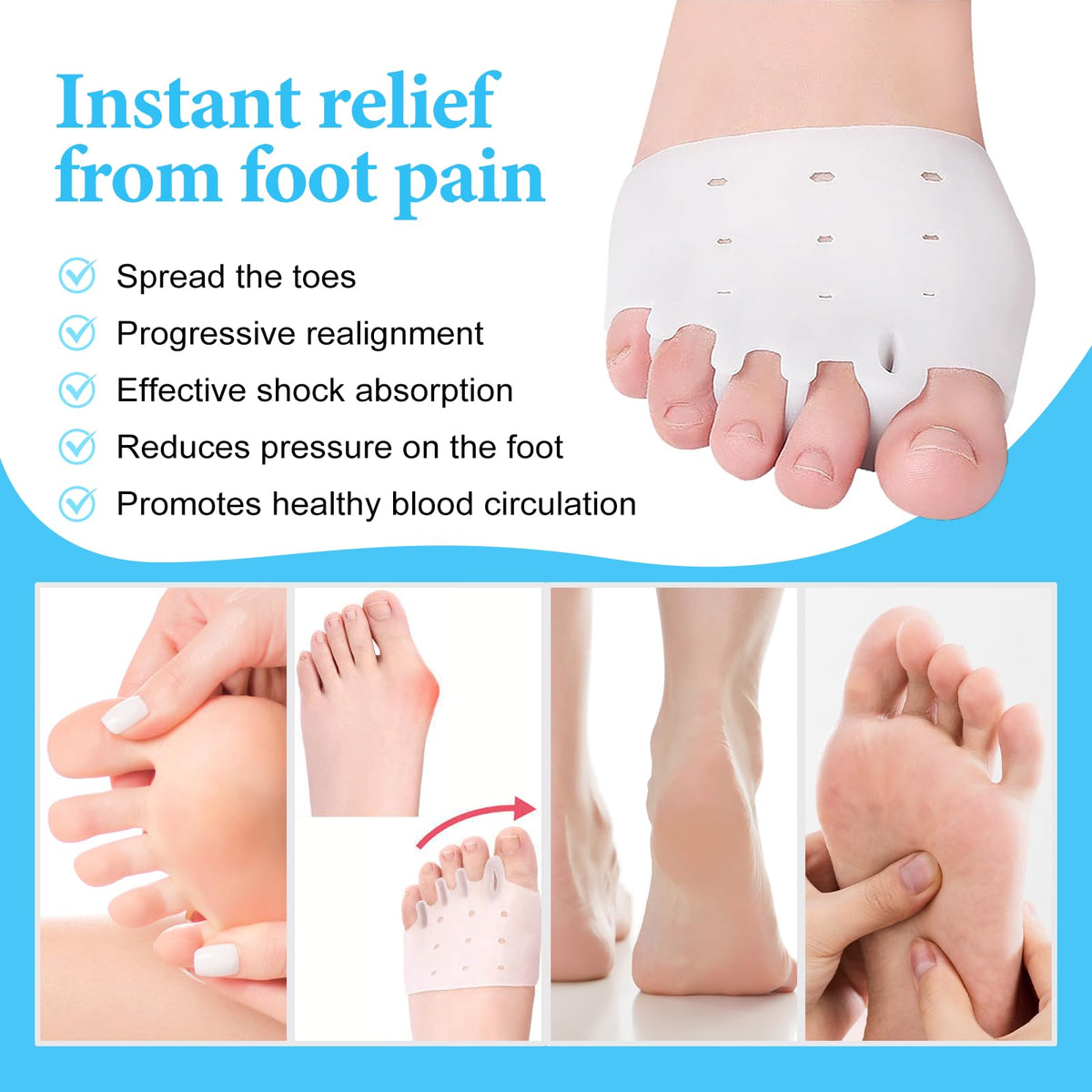 Bocello toe separators breathable design keeps feet cool during workouts and daily wear.