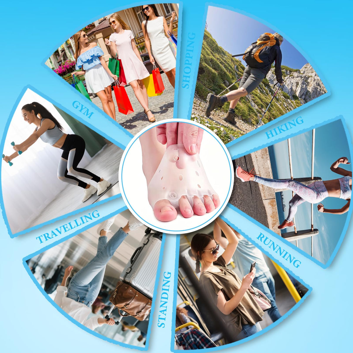 Bocello toe separators support gradual wearing for a comfortable transition.