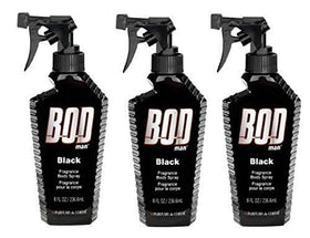 Bod Man Black body spray pack3 display shows three bottles for everyday use.