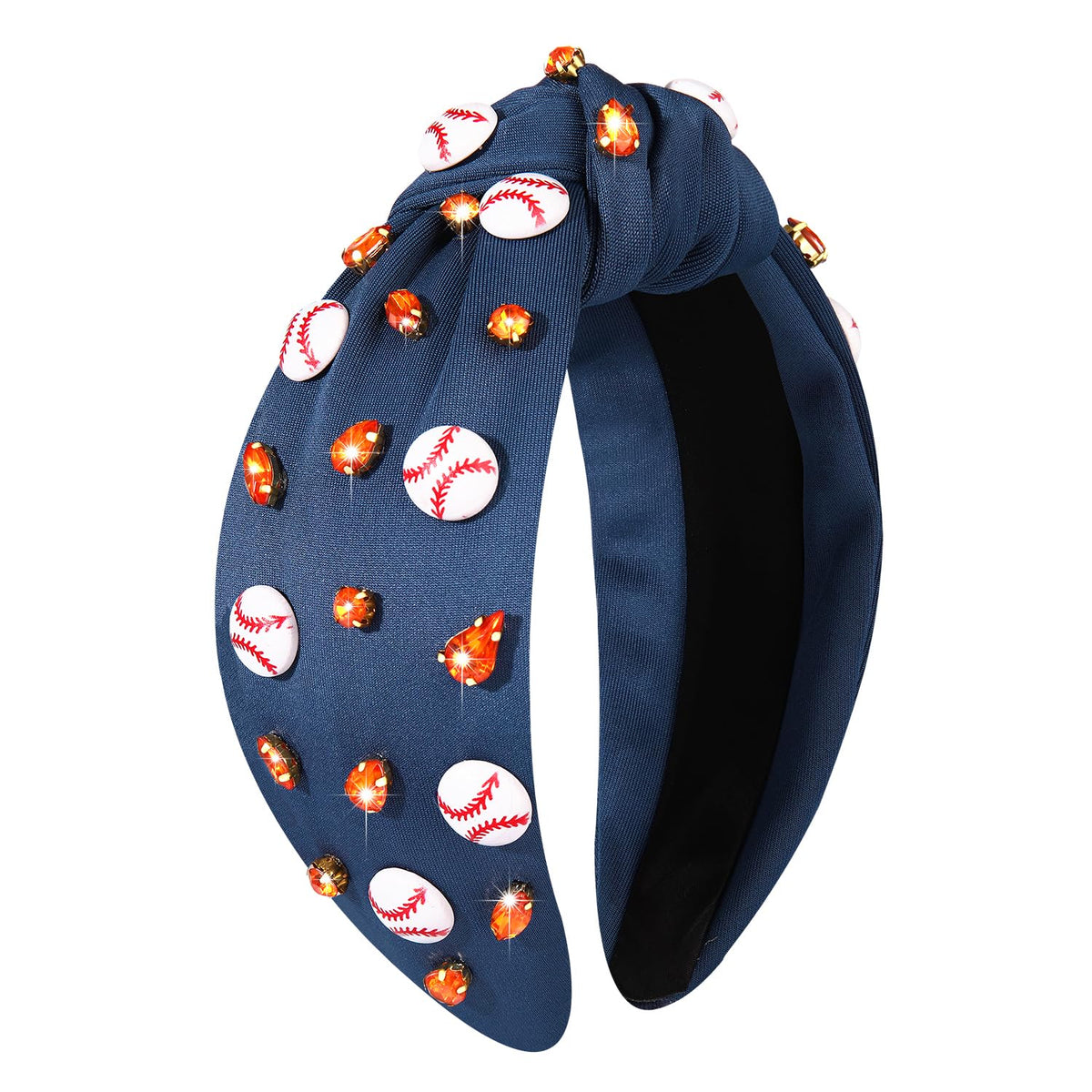 boderier baseball headband with crystal knots in navy for game day flair
