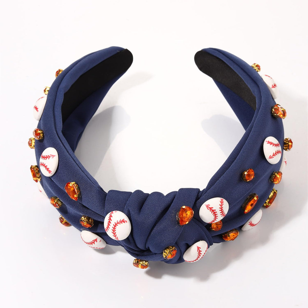 boderier baseball headband top knot detail navy enhances secure all-day wear