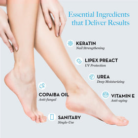Bodipure All-In-1 Foot Mask close-up shows keratin, urea, and vitamin E benefits.