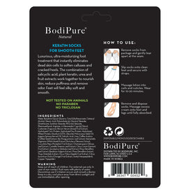 Bodipure keratin socks closeup suggesting smoother skin potential.