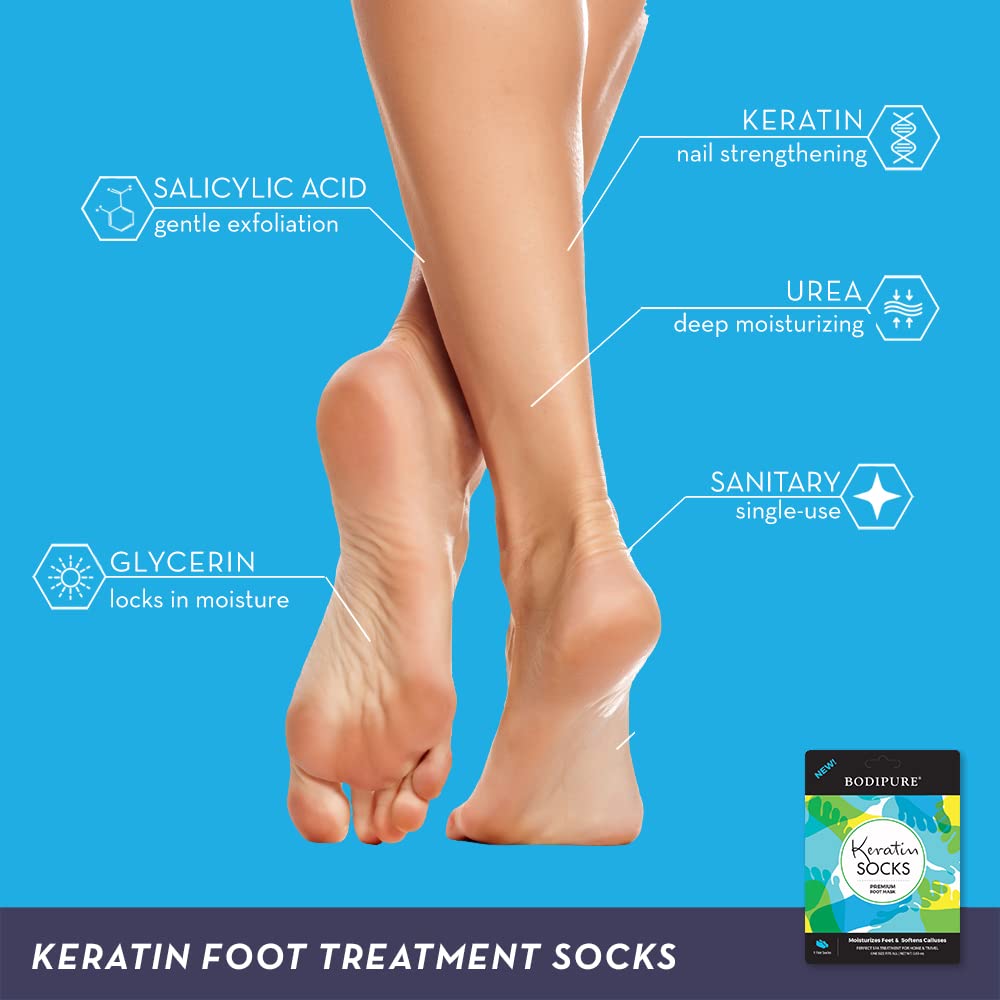 Bodipure keratin socks natural ingredients label close-up.