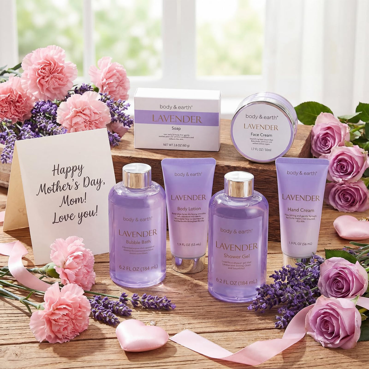 Body & Earth lavender bubble bath bottle in spa set.