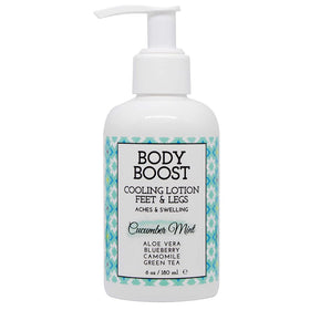 Body Boost Cooling Lotion bottle front view with cucumber mint for cooling relief.
