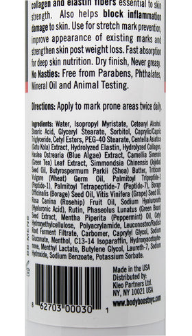 Body Boost Men Turbo Stretch Mark Treatment texture closeup, non greasy formula for workout ready skin