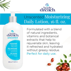 Body Drench unscented lotion texture close-up showing rich, non-greasy slip.