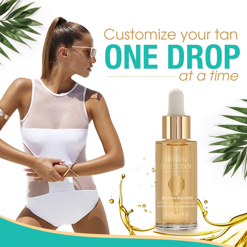 Body Drench Quick Tan Drops applied to the face for natural-looking bronze