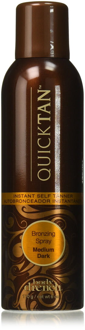 Body Drench Quick Tan spray bottle for easy at-home application with a bronze tint