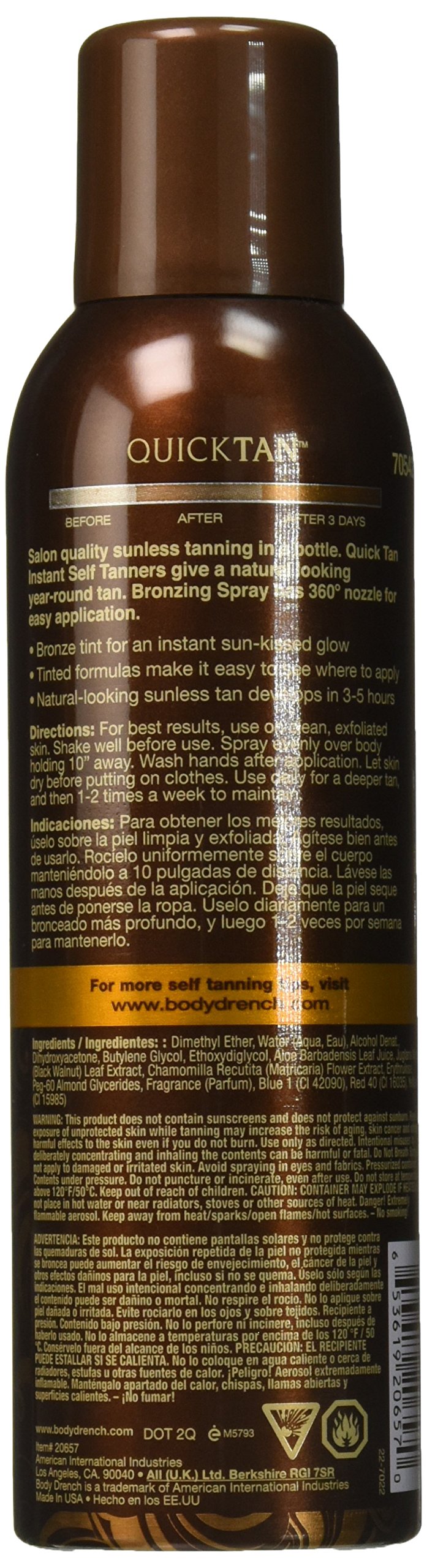 Body Drench Quick Tan spray mist provides instant color and even coverage