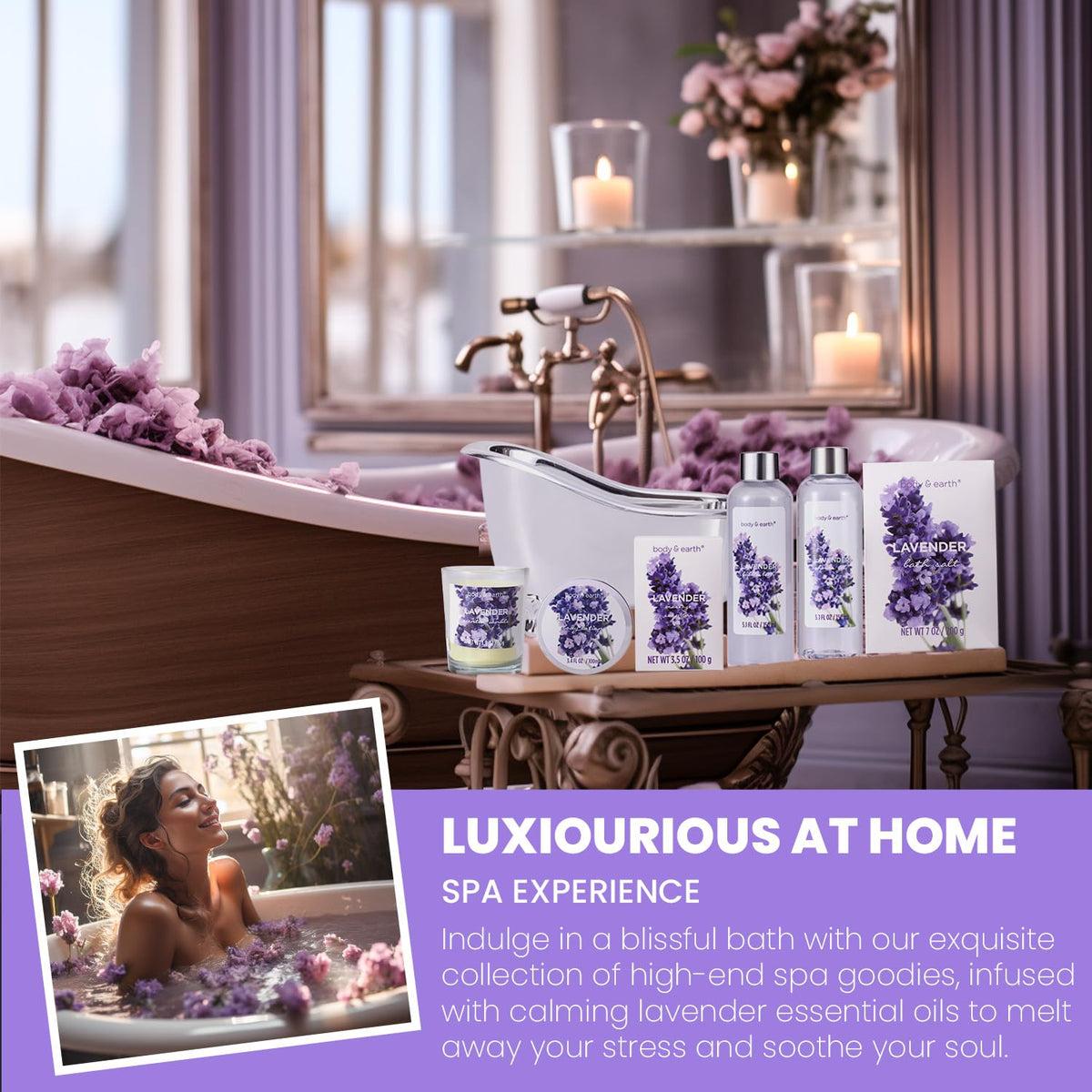 Body & Earth Lavender Scented Candle fills space with calm ambiance
