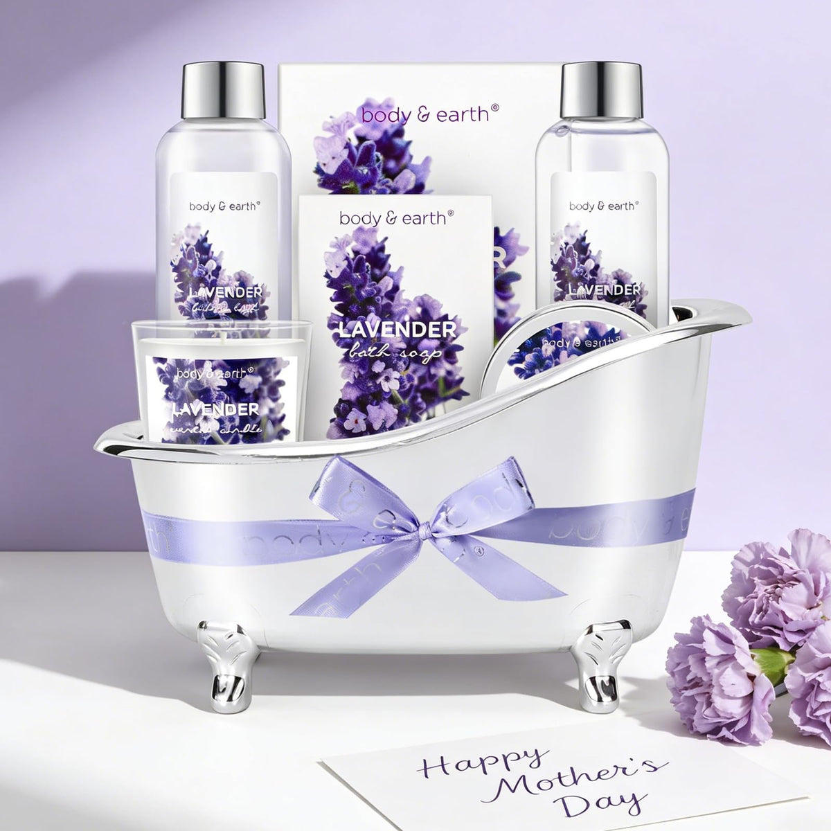 Body & Earth Lavender Shower Gel emphasizes gentle cleansing with relaxing lavender aroma