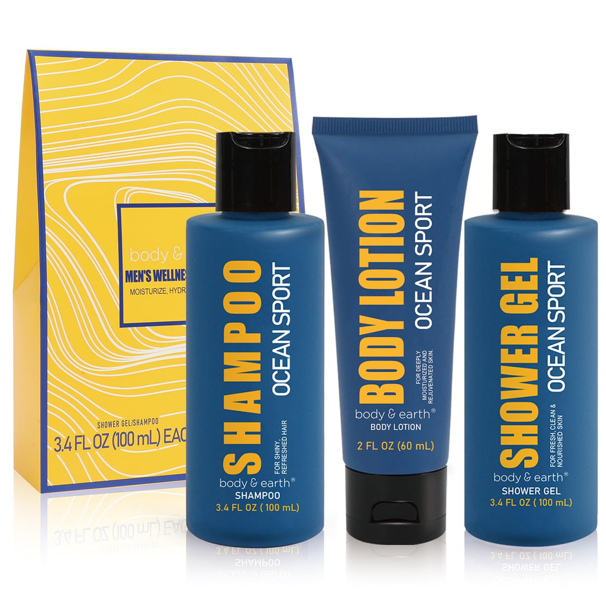 Body & Earth 3pc shampoo bottle close-up for refreshed hair and daily grooming