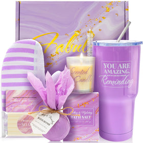 BODY & EARTH self-care gift box featuring lavender bath bomb for a soothing soak.