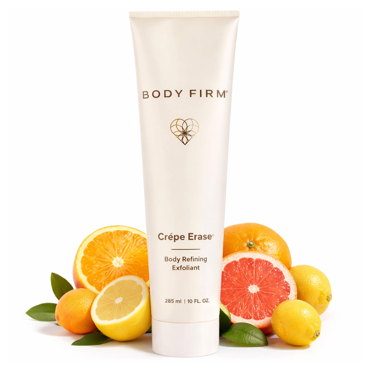 BODY FIRM Crepe Erase bottle highlights citrus scent, prepping skin for smoother results.