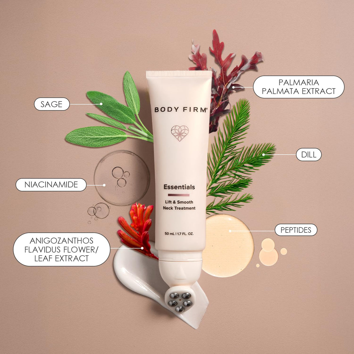 Body Firm Crepe Erase lightweight serum absorbs quickly into neck skin close-up.