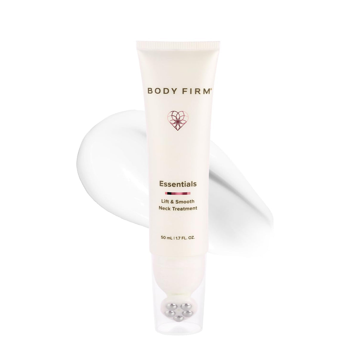 Body Firm Crepe Erase neck serum bottle with cooling roller for targeted neck care.
