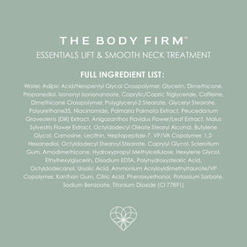 Body Firm Crepe Erase neck treatment packaging highlights premium, lightweight formula.