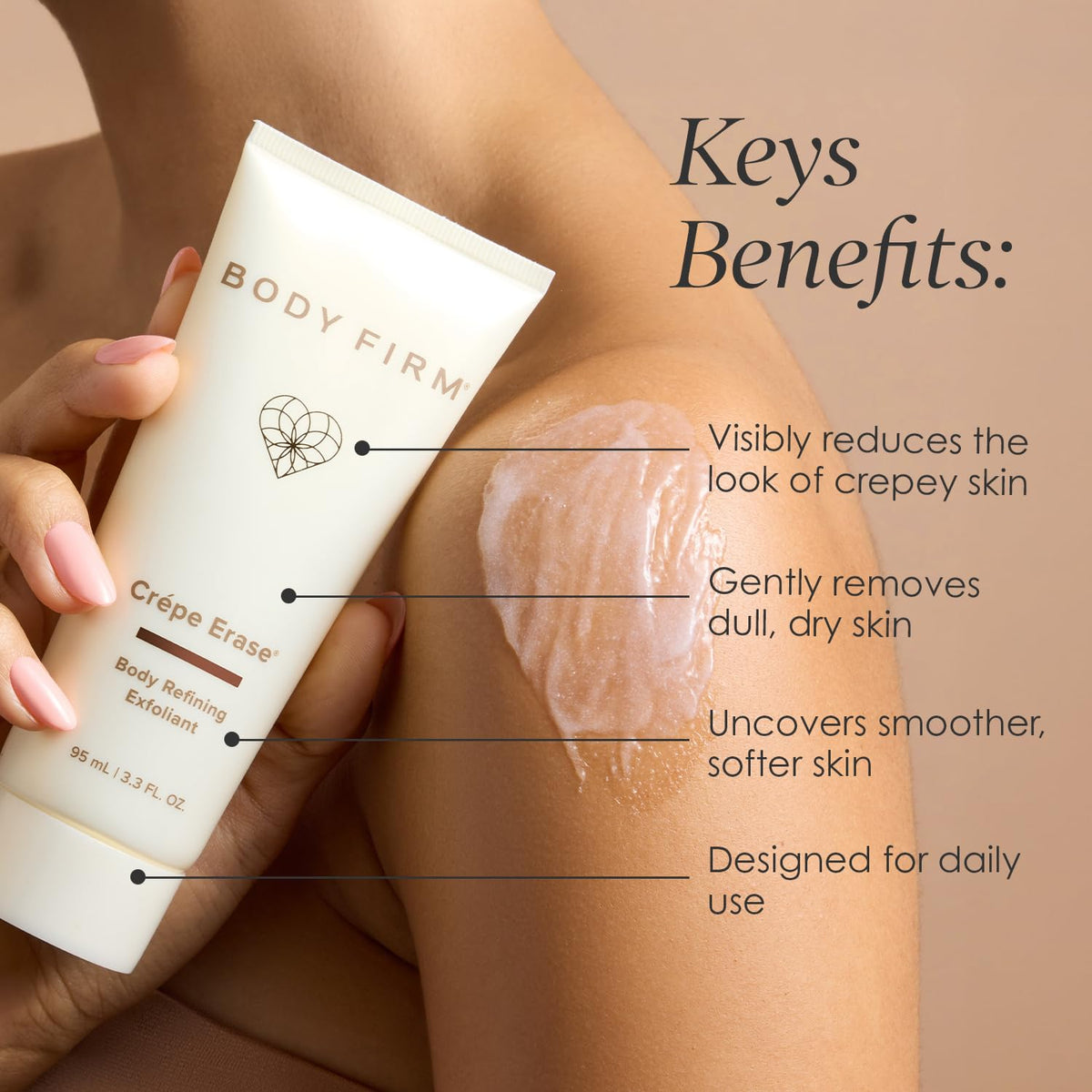 BODY FIRM Crepe Erase texture close-up with fine exfoliating beads