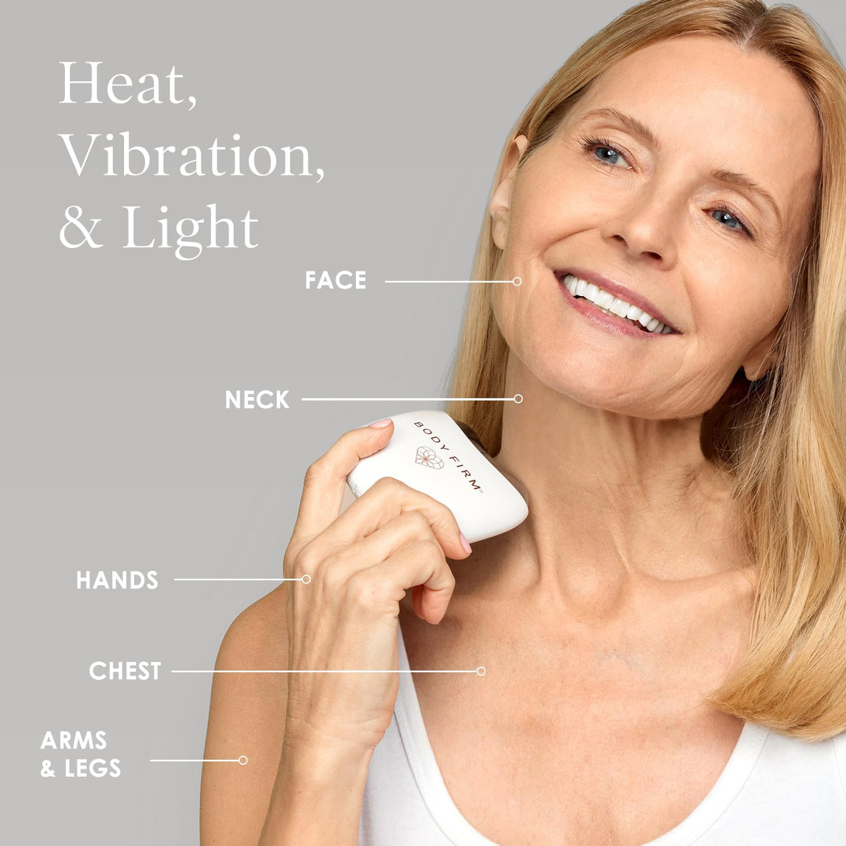 Body Firm Red Light Therapy Mode delivers a soothing glow.