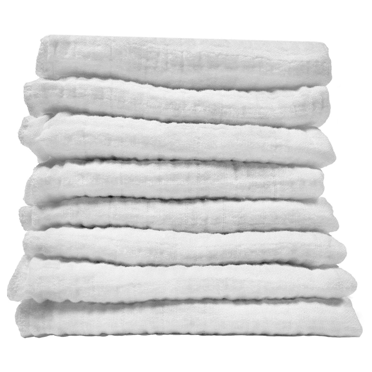 Body Linen Muslin Facial Cloths 8-pack, close-up fabric texture for soft touch.