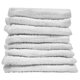 Body Linen Muslin Facial Cloths 8-pack, close-up fabric texture for soft touch.