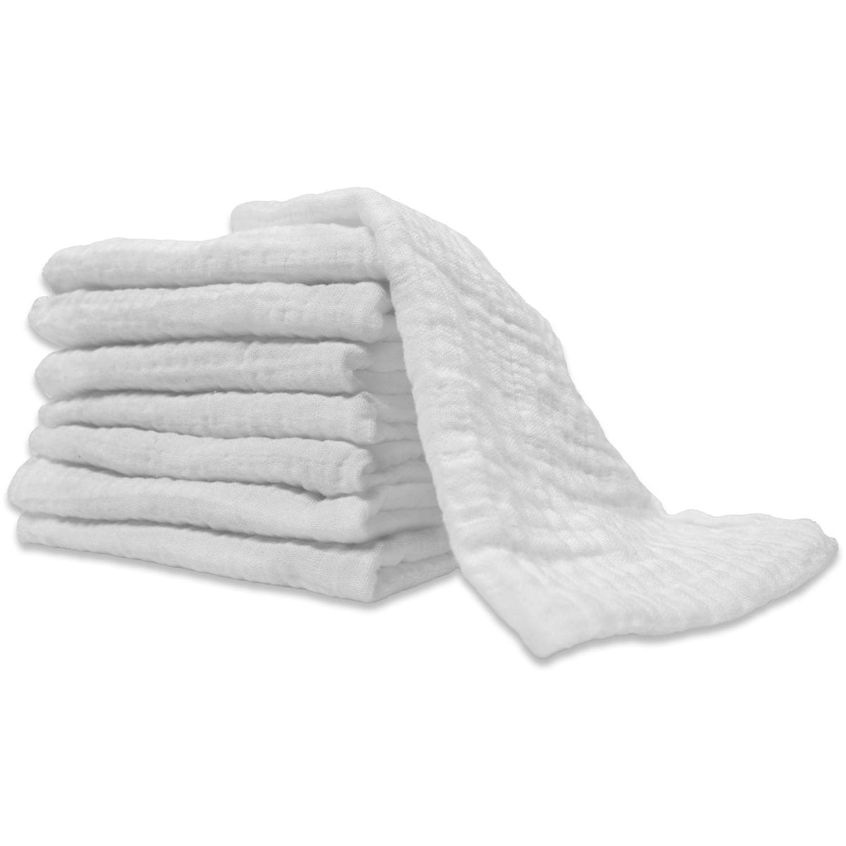 Body Linen Muslin Facial Cloths 8-pack, front view, for easy product application.