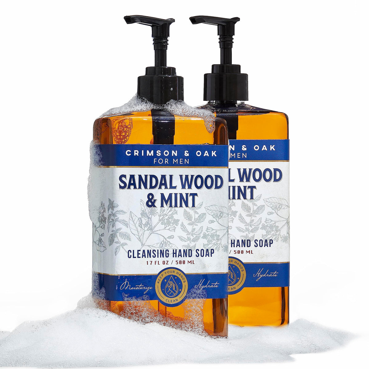 Body Prescriptions Crimson & Oak hand soap bottle with pump for quick cleansing.