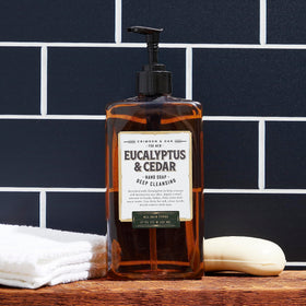 Body Prescriptions Crimson & Oak hand soap lather close-up shows cleansing action.