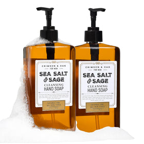 Body Prescriptions Crimson & Oak hand soap sea salt sage pump cleanses hands with refreshing aroma.