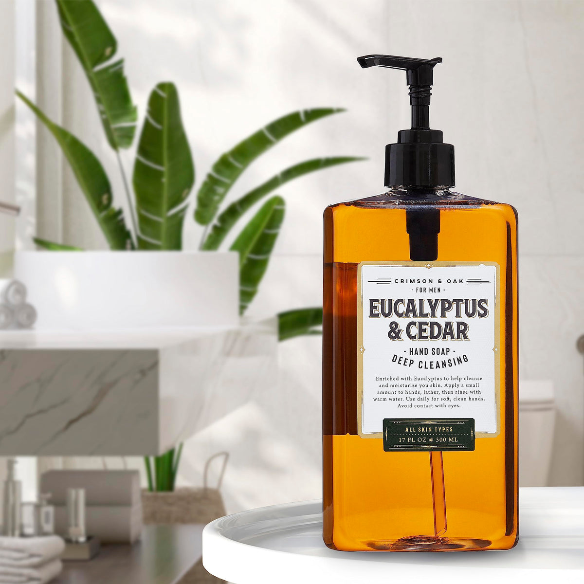 Body Prescriptions Crimson & Oak soap in kitchen or bathroom display.